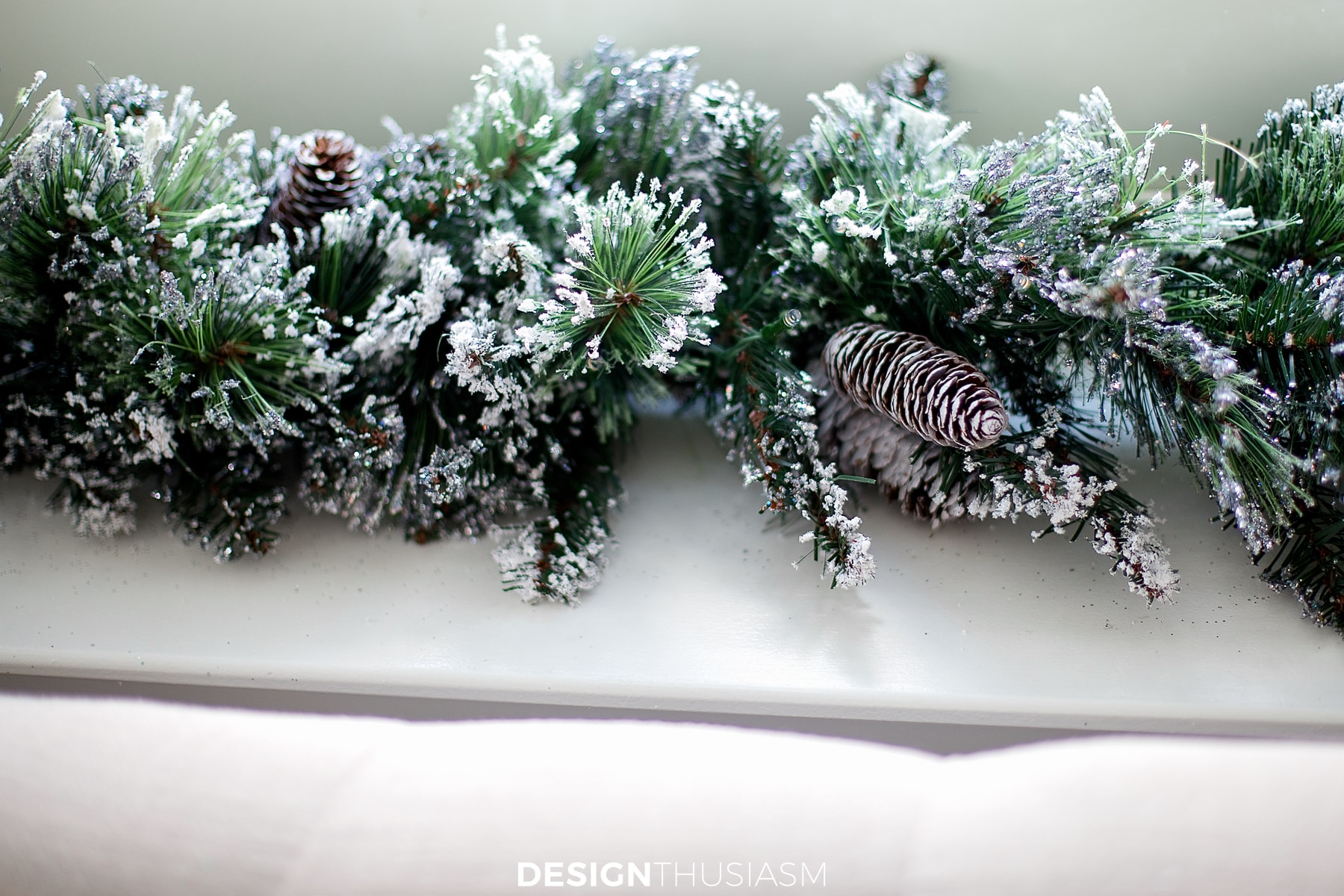 Christmas garland on the window ledge