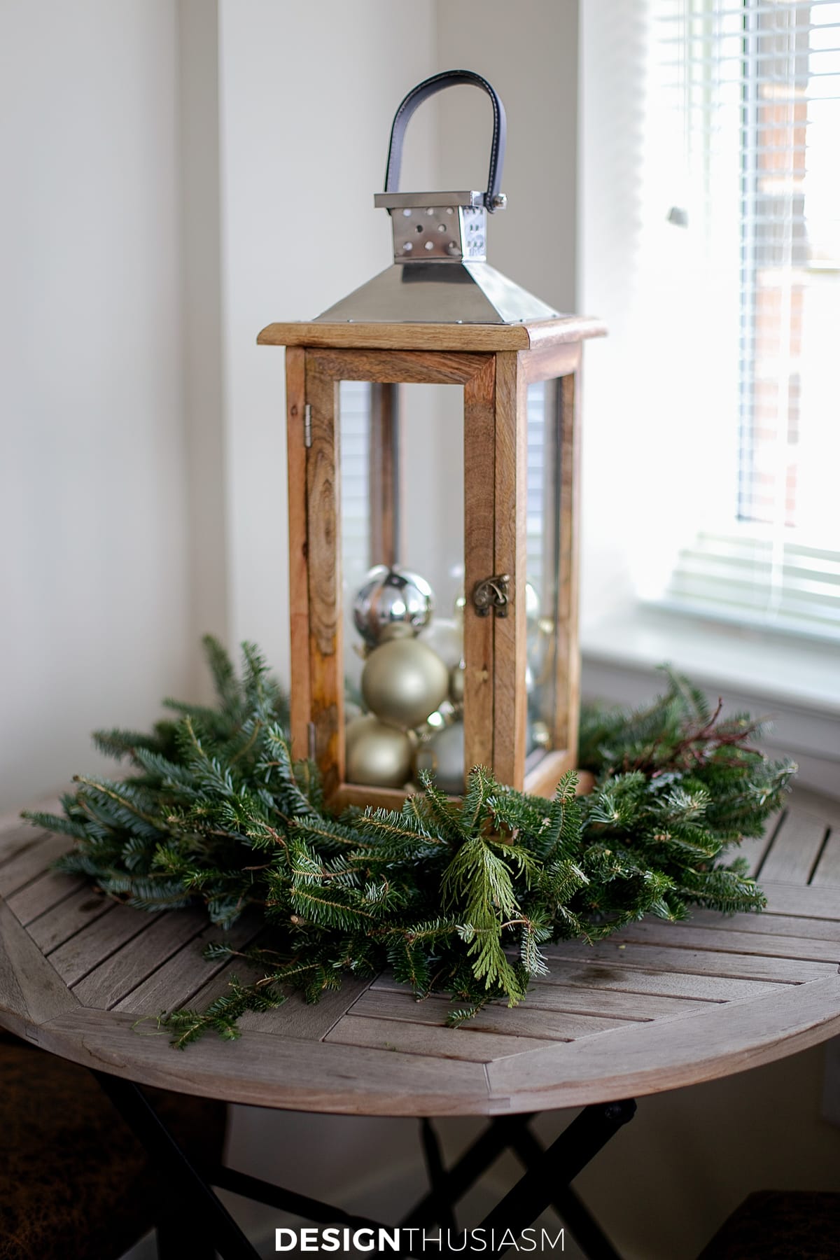 Christmas decor lantern with ornaments