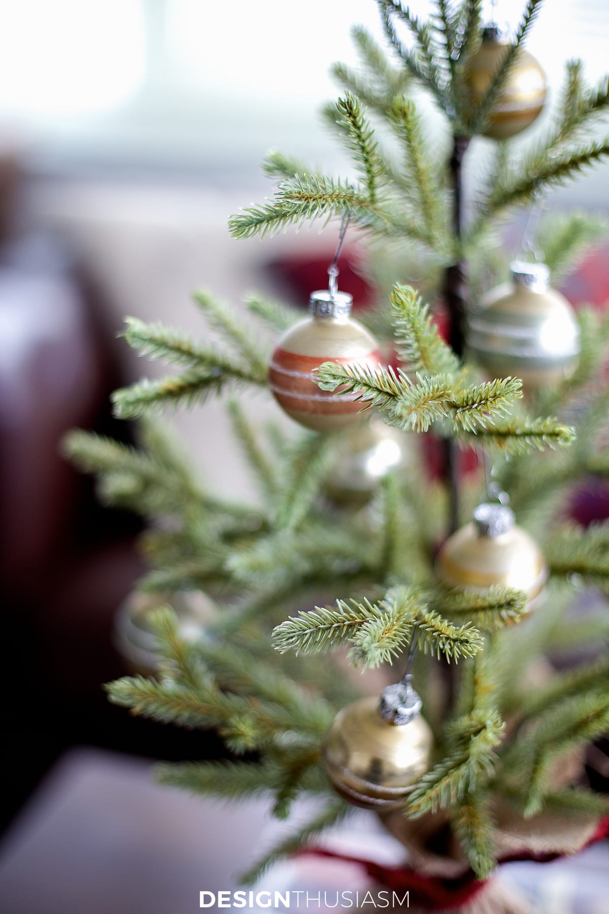 mini tabletop Christmas tree in a small apartment