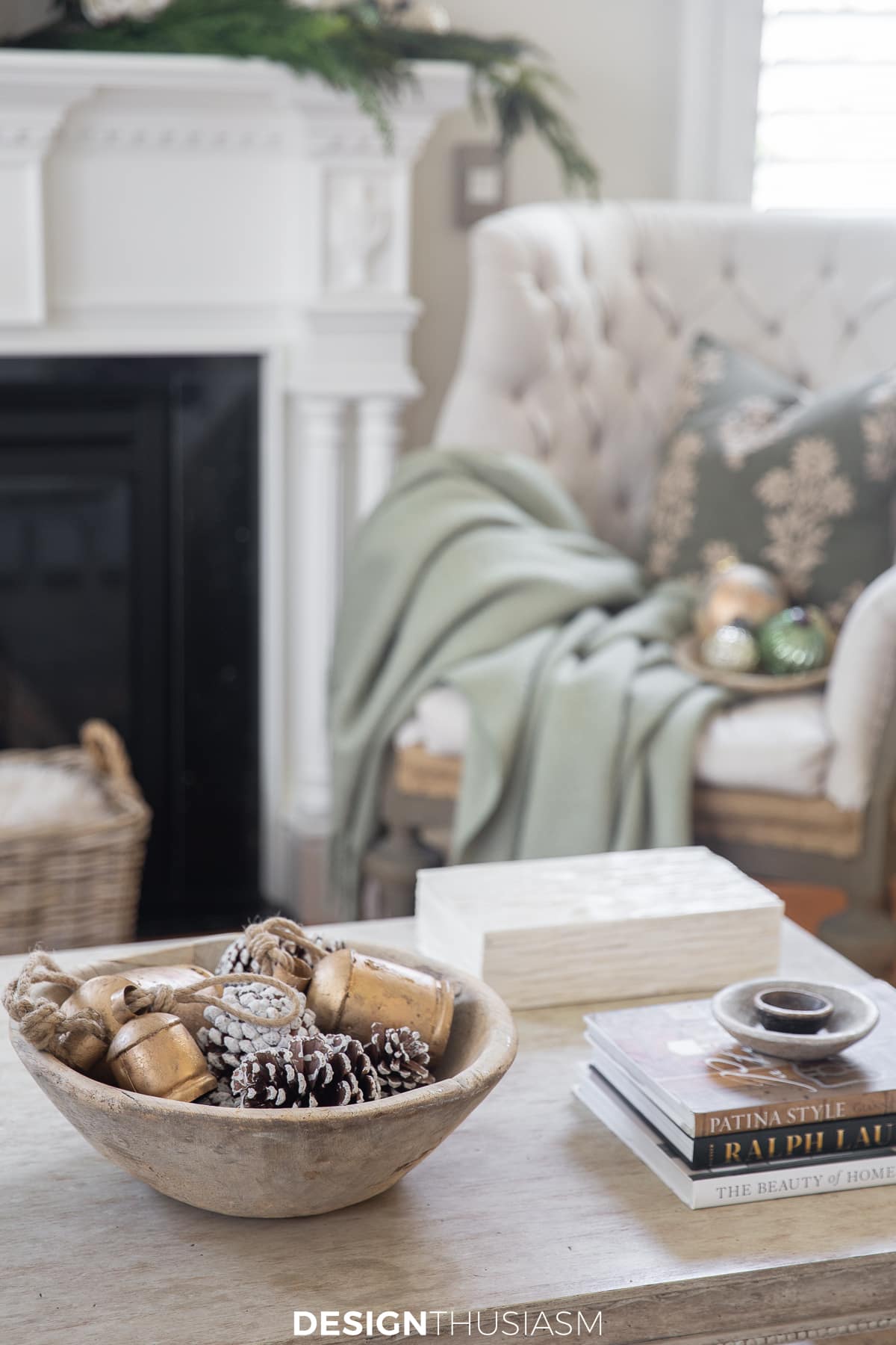 peaceful and romantic holiday mantel and decor