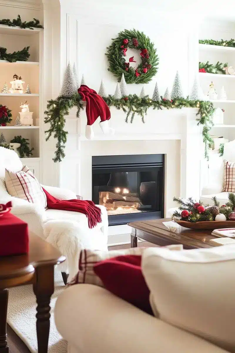 christmas living room with burgundy
