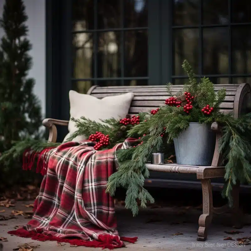 outdoor christmas decor with burgundy
