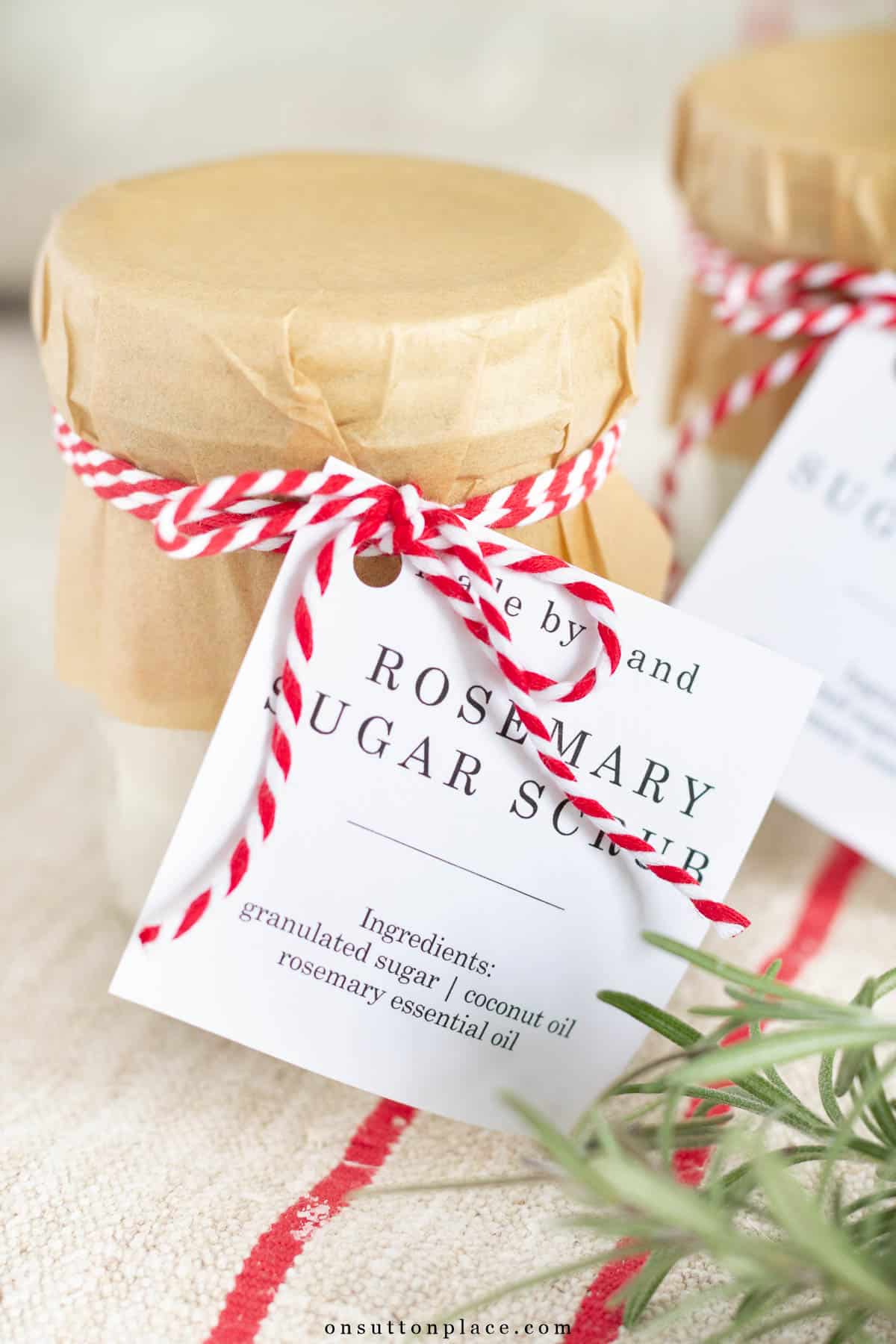 rosemary sugar scrub with free printable gift tag