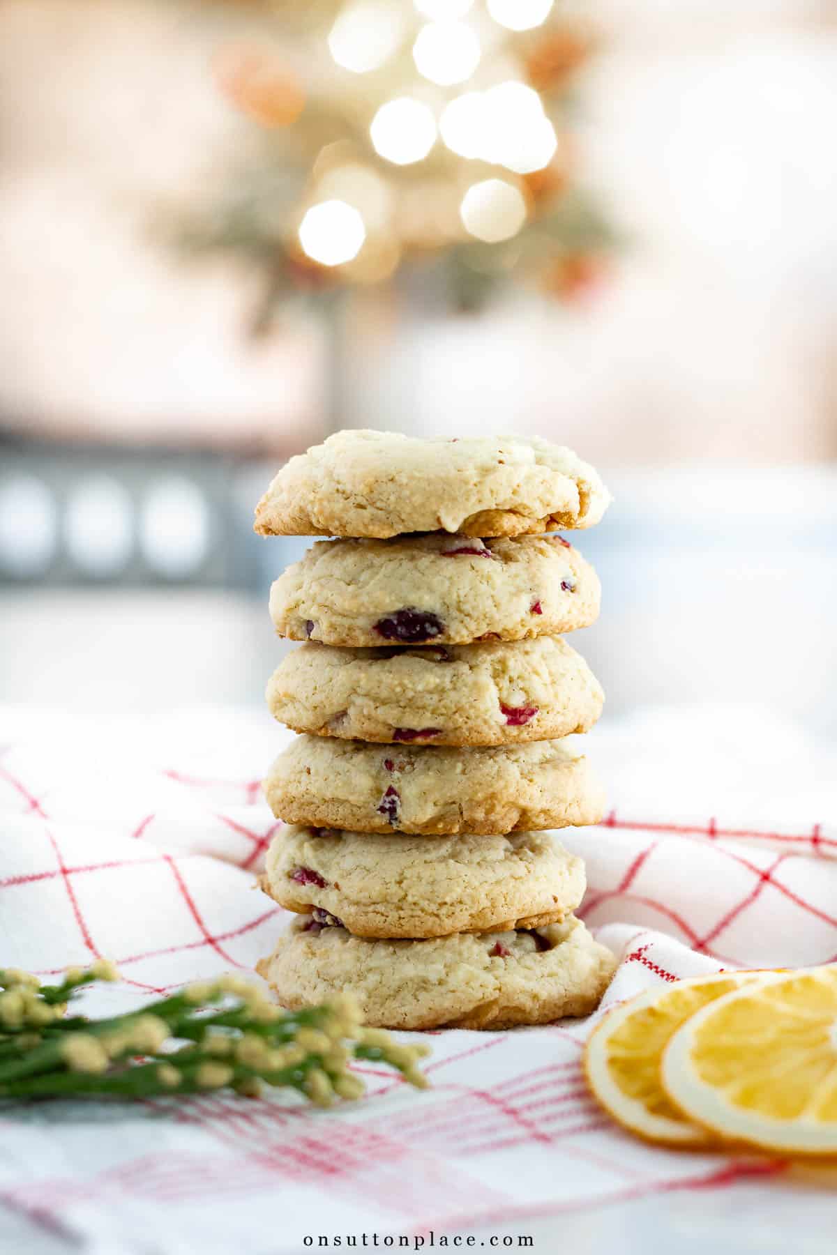stack of white chocolate cranberry cookies