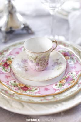 vintage china tablescape place setting