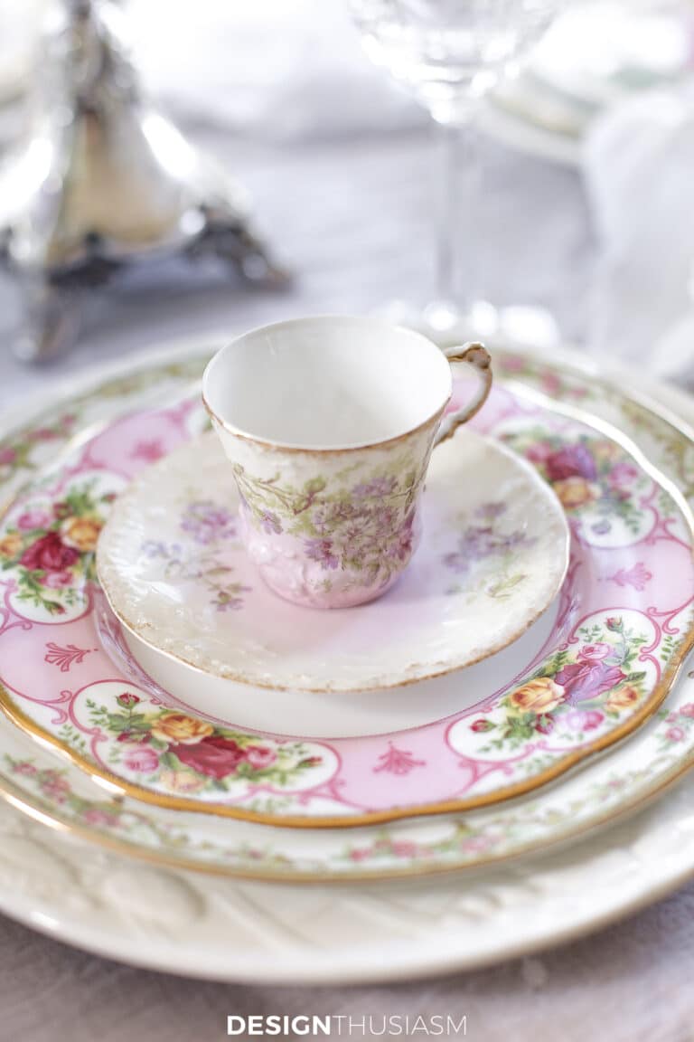 vintage china tablescape place setting