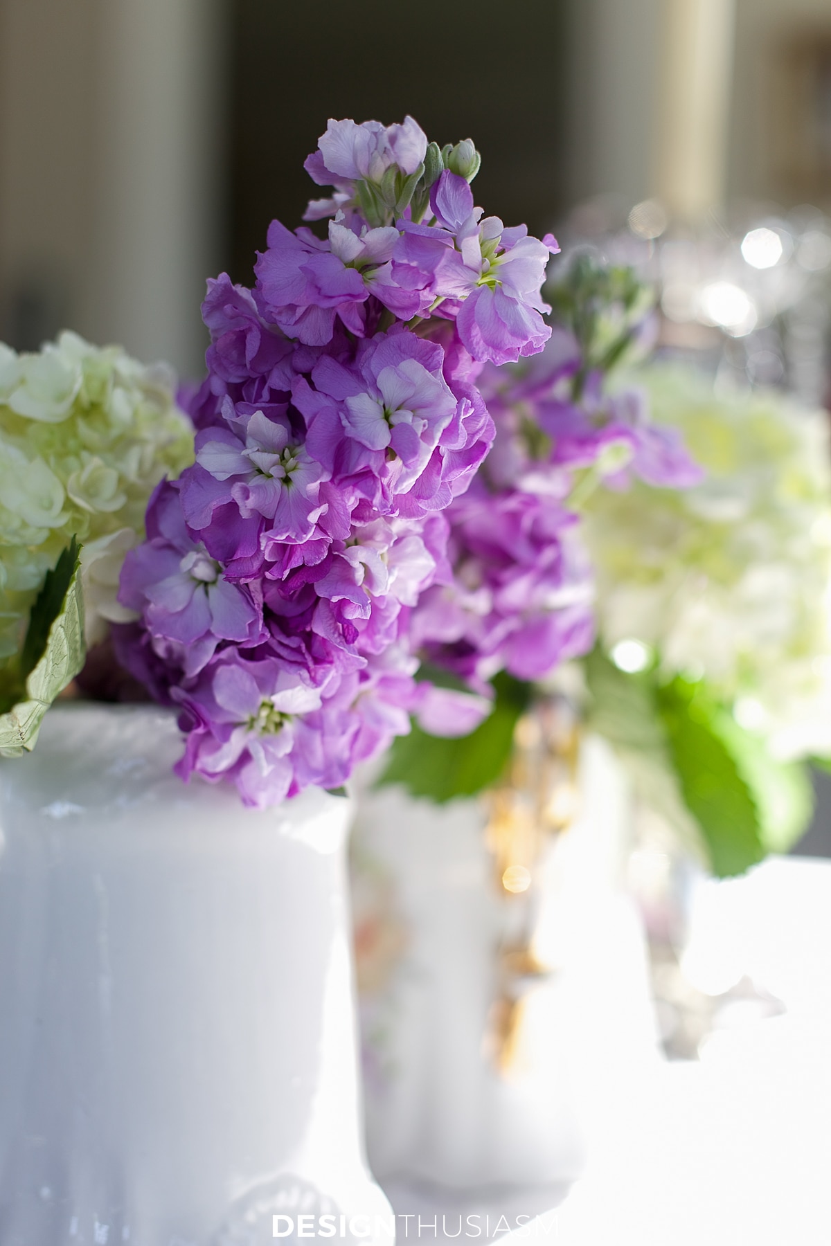 vintage china tablescape flowers
