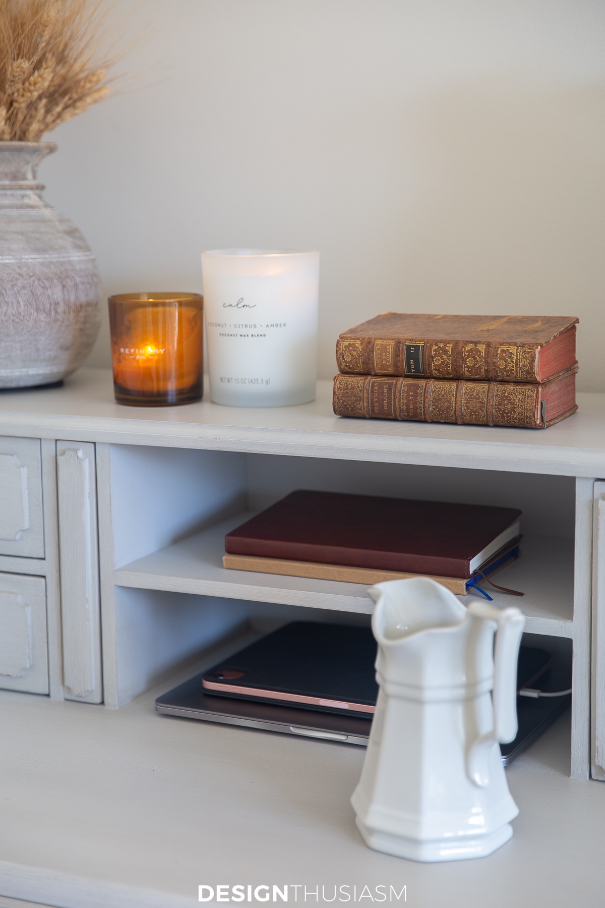 indoor she shed candles and journals