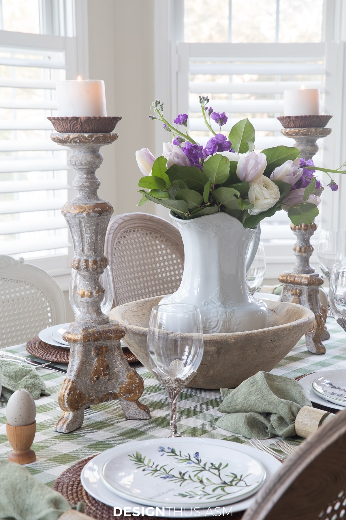 spring table with fresh floral centerpiece