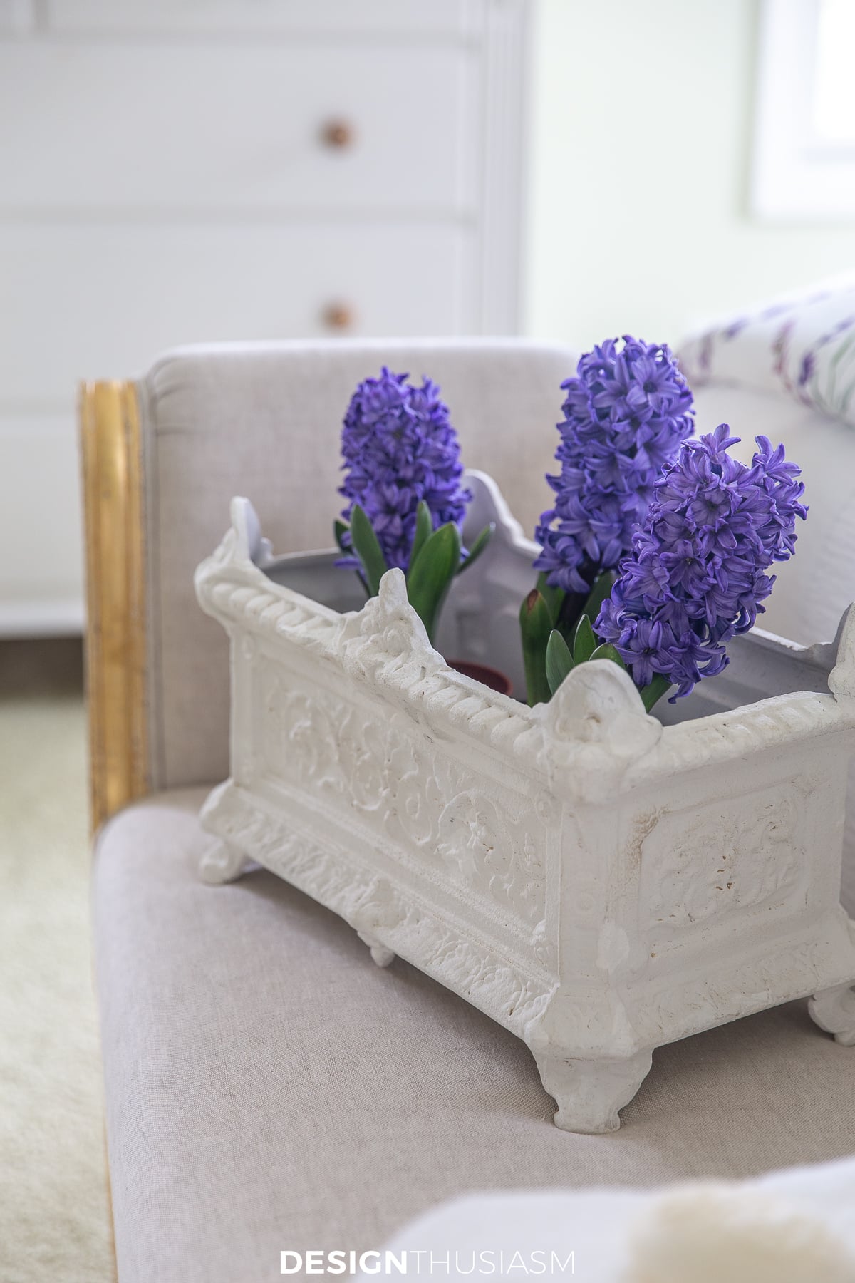 hyacinths on the bedroom bench