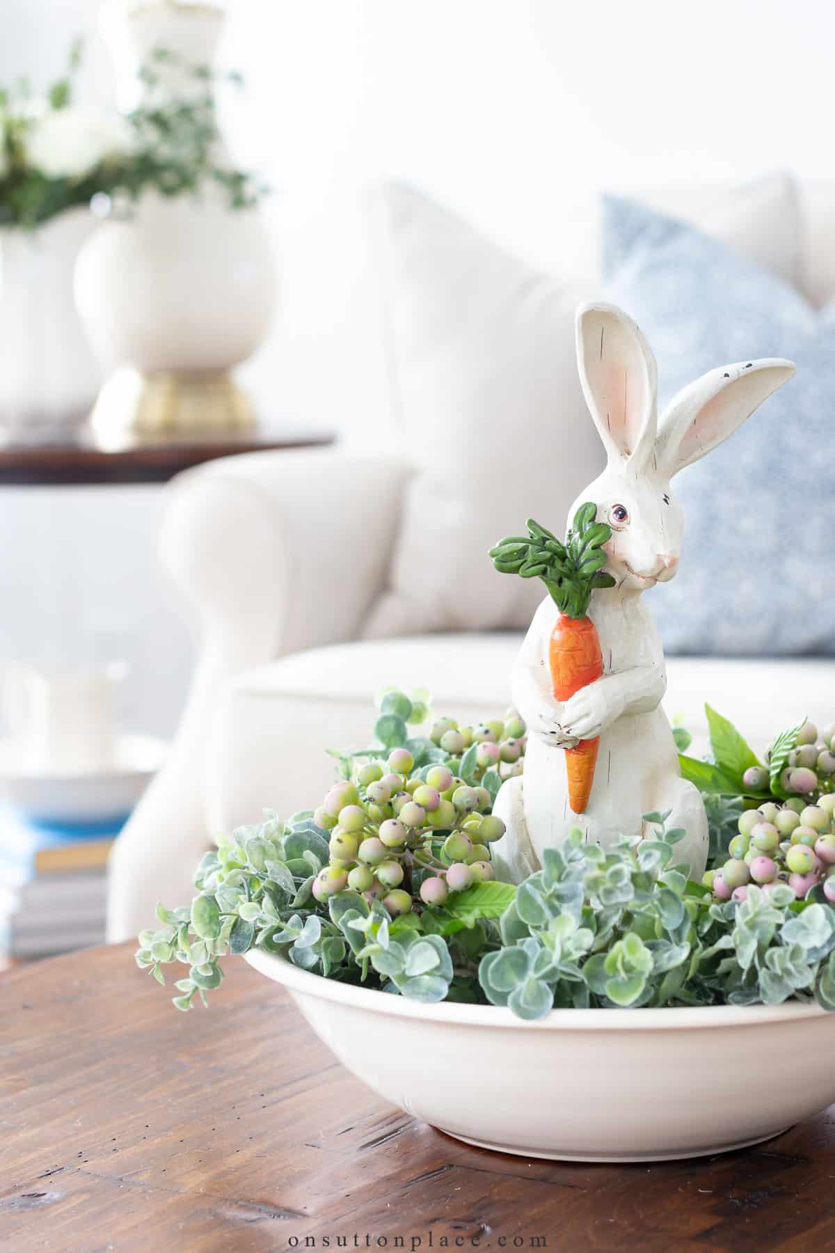 whimsical bunny nest in round bowl