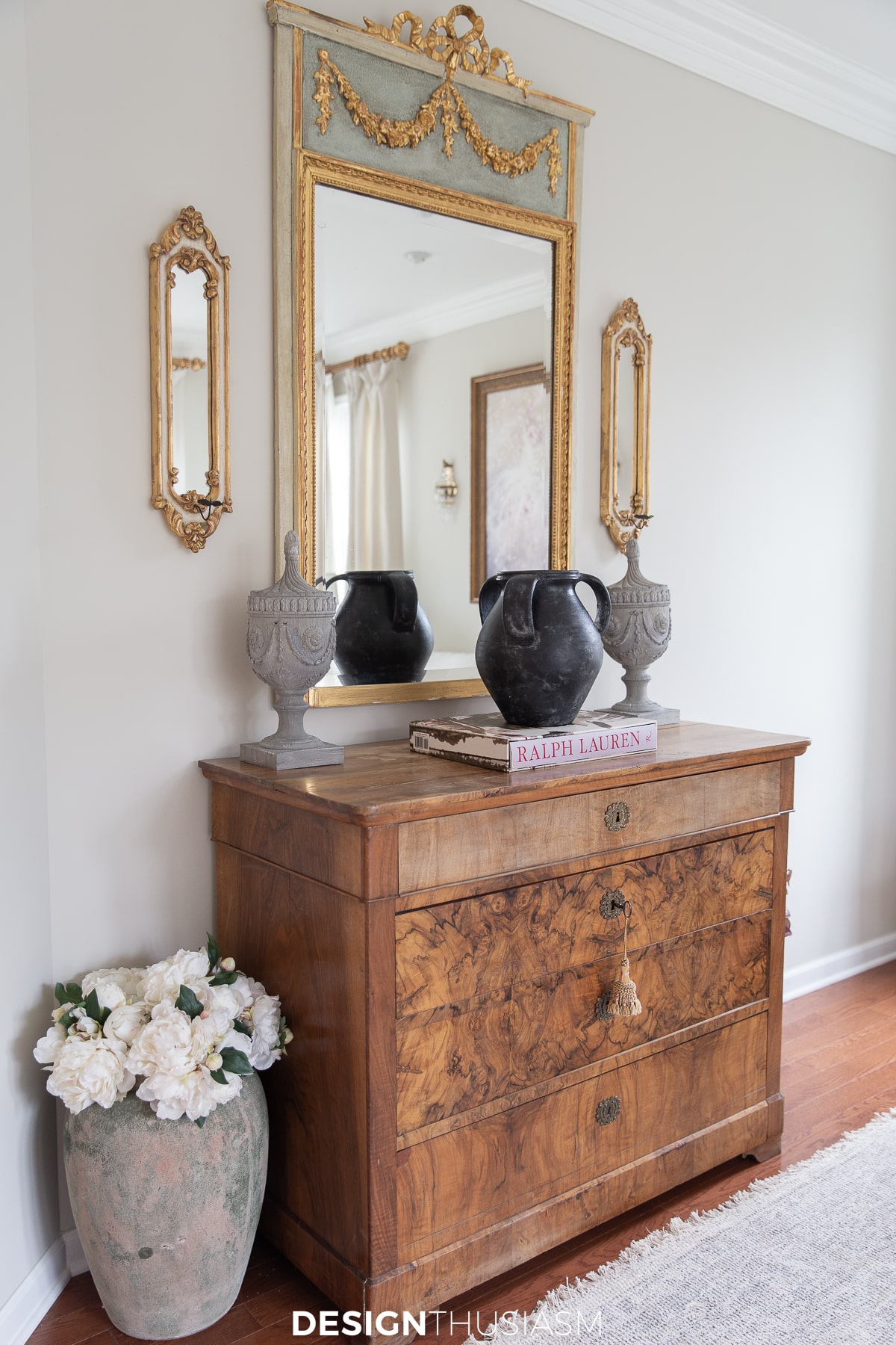 bureau with french mirror and sconces